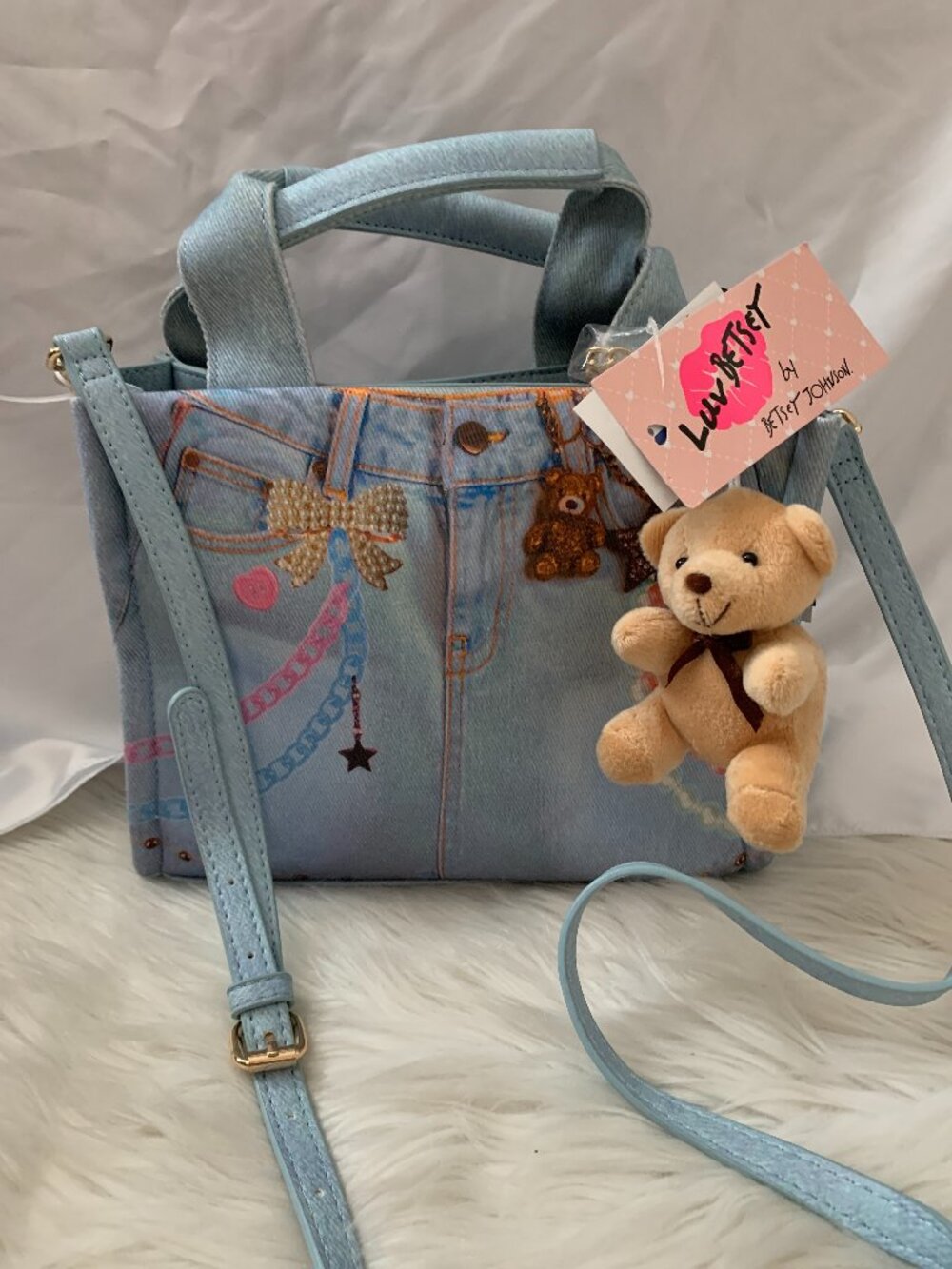 LUV BETSEY by BETSEY JOHNSON Faux Denim Tote Bag in Blue